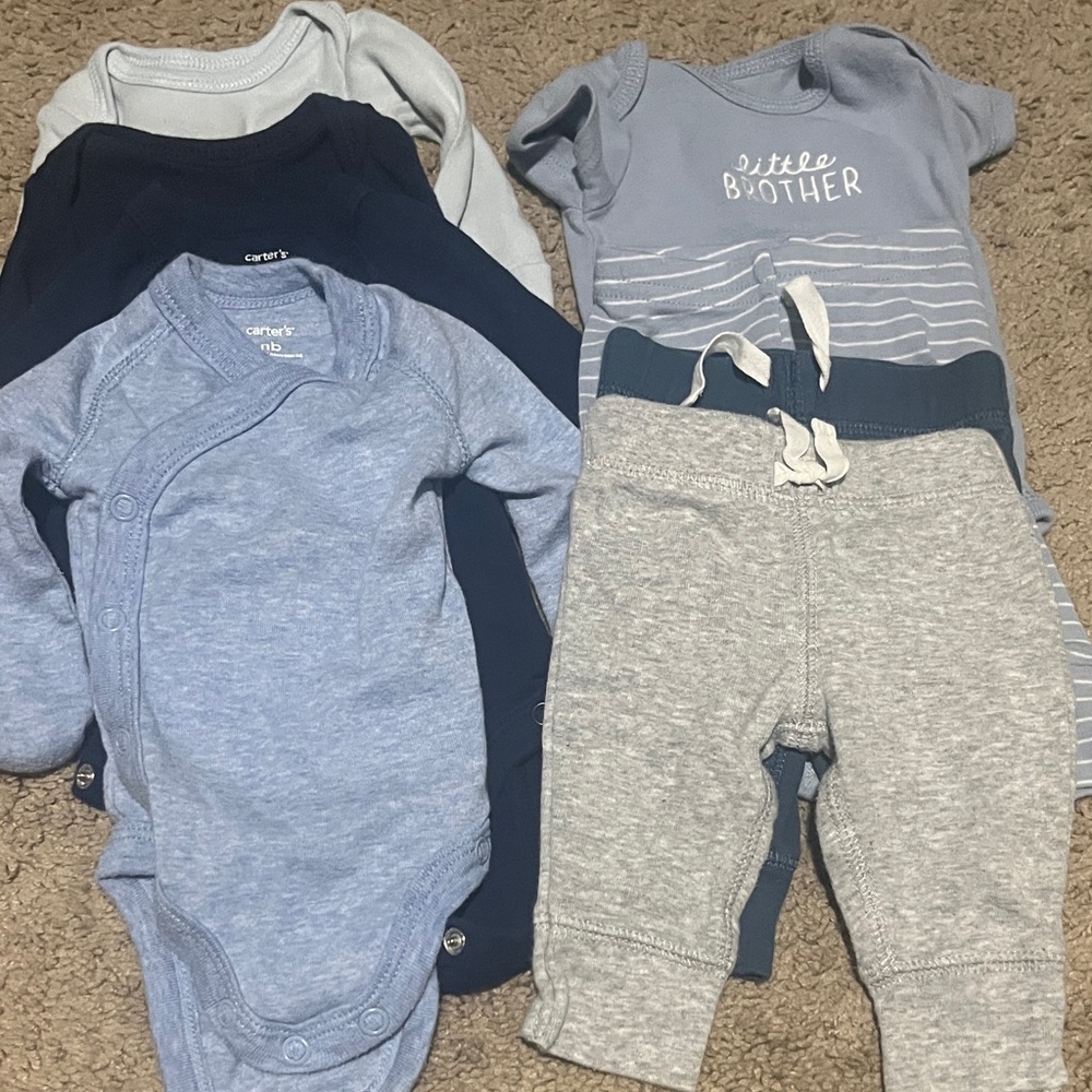 Carter's Little Brother Blue and Gray Bodysuit bundle